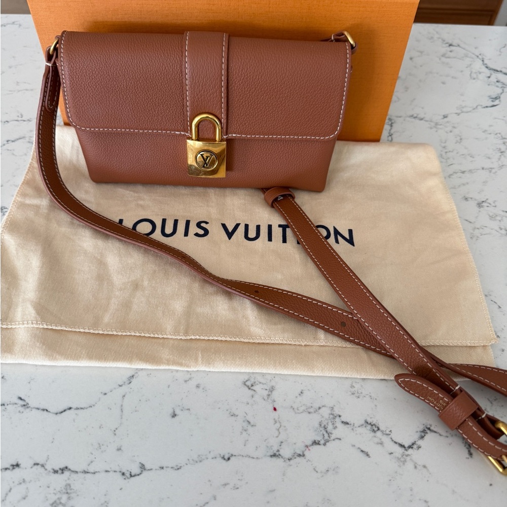 Louis Vuitton Brown Pebbled Leather Mini Crossbody with Gold Lock